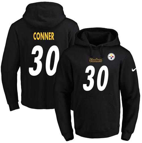 Nike Steelers #30 James Conner Black Name & Number Pullover NFL Hoodie